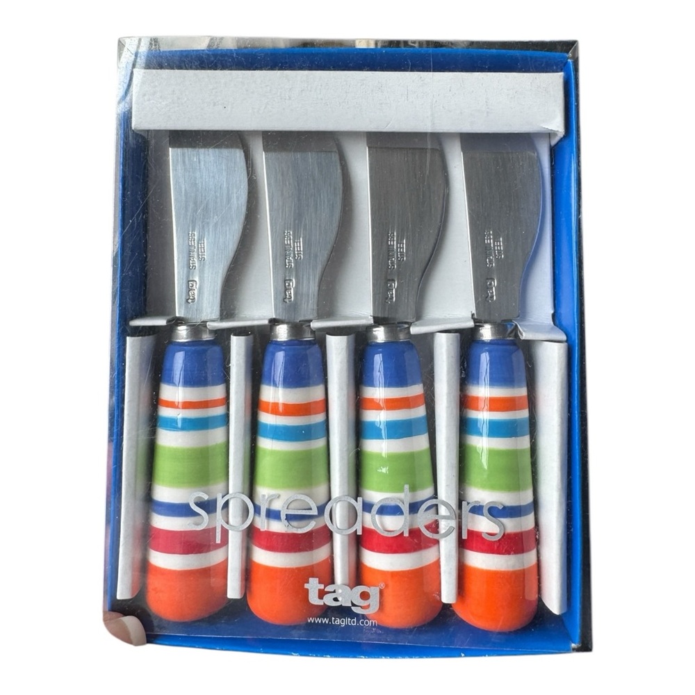 SET (4) Stainless Steel Appetizer Spreader Knives Cheese/ Dips Cinco De Mayo NEW